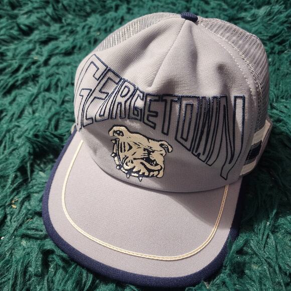 Vintage 90s Georgetown Hoyas Trucker Hat Snapback Gray Navy Bulldog Logo - Picture 1 of 7